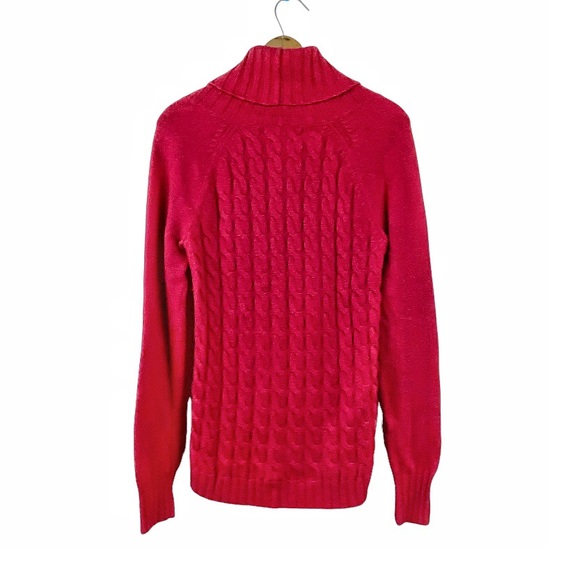 Banana Republic Wool Cashmere Blend Cable Knit Mixed Knit Cowl Neck Red Sweater - Picture 9 of 16